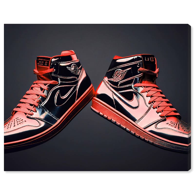 Notoriart Red Sneakers On Display Gallery Wrapped Sneaker 1 Piece Canvas Wall Art - 24 x 36
