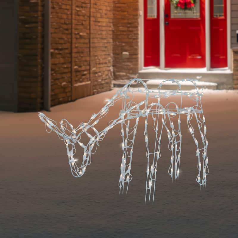 Lighted Feeding Reindeer Outdoor Christmas Decoration - 42" - White - Clear Lights
