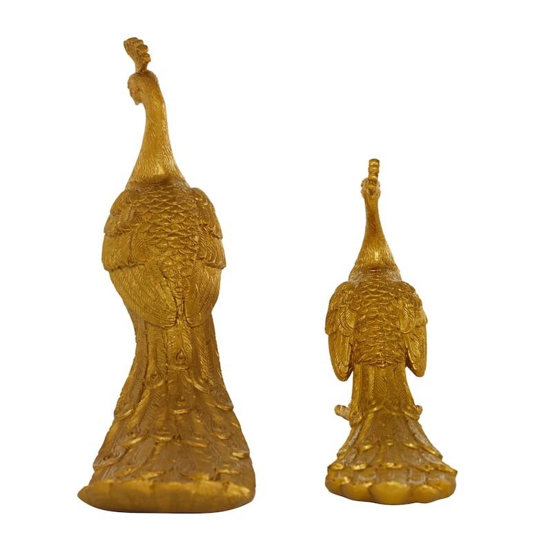 Polyresin Peacock Sculpture - Set of 2 Gold - Roche River Decor
