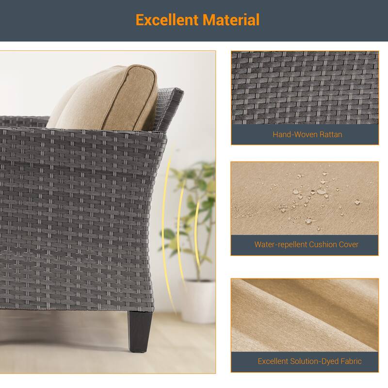 Livoosun 8 Pieces Patio Sofa with 28'' Fire Table Set, PE Wicker, Wide Armrests High Back Sofa Chair Design for Lawn, Patio