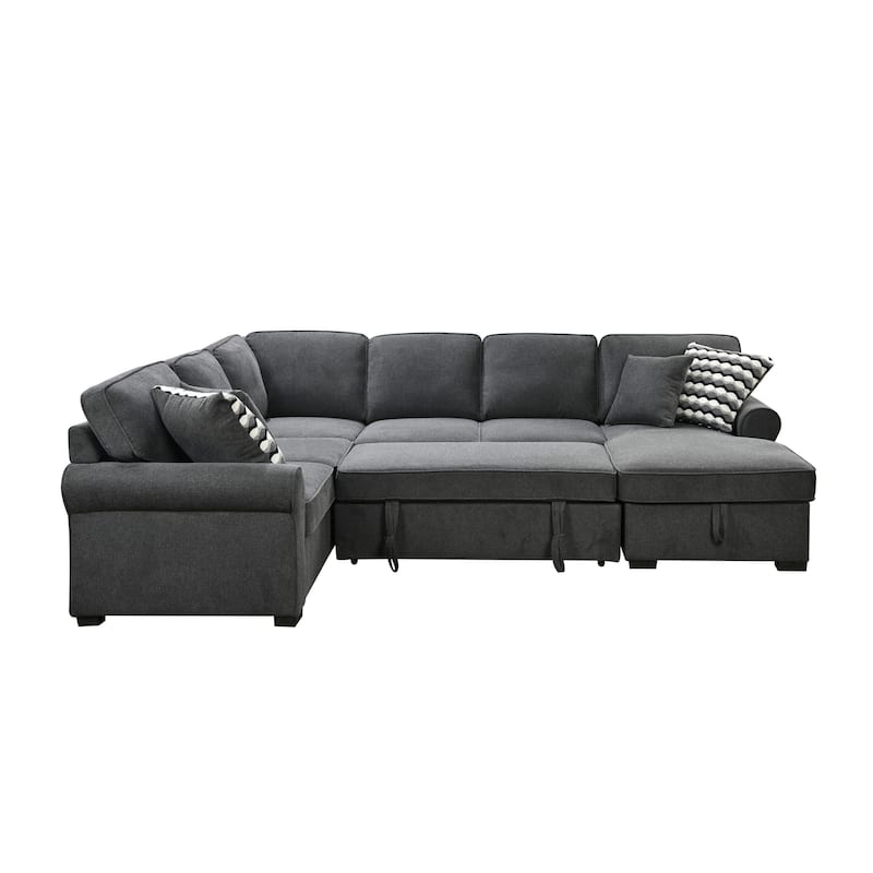 Removable Cushions Sectional Sofa with Storage Chaise and 4 Pillows