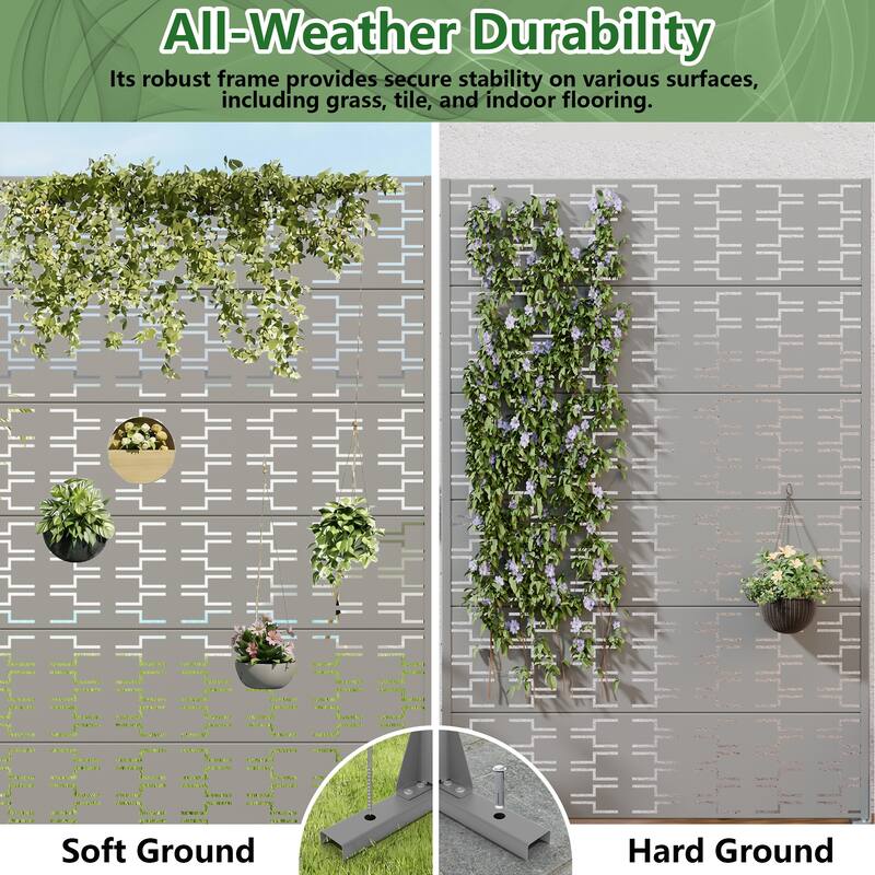 72" H×47"W Dovelina Black Outdoor Freestanding Metal Privacy Screen Decorative Garden Fence