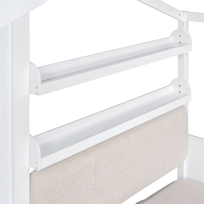 Twin Size Kids Platform Bed with Sofa and Storage Shelf