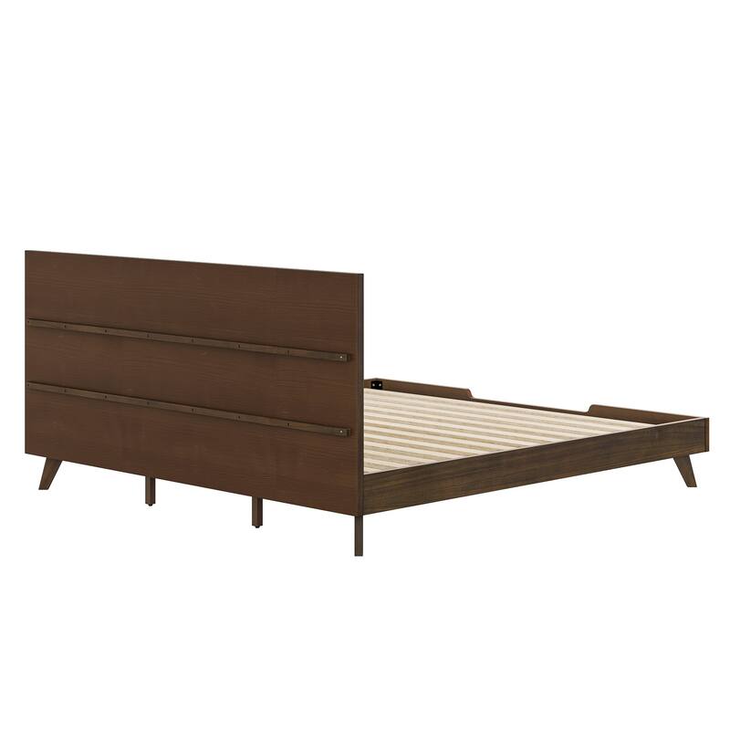 Mid-century Modern Solid Wood Bed Frame with Headboard