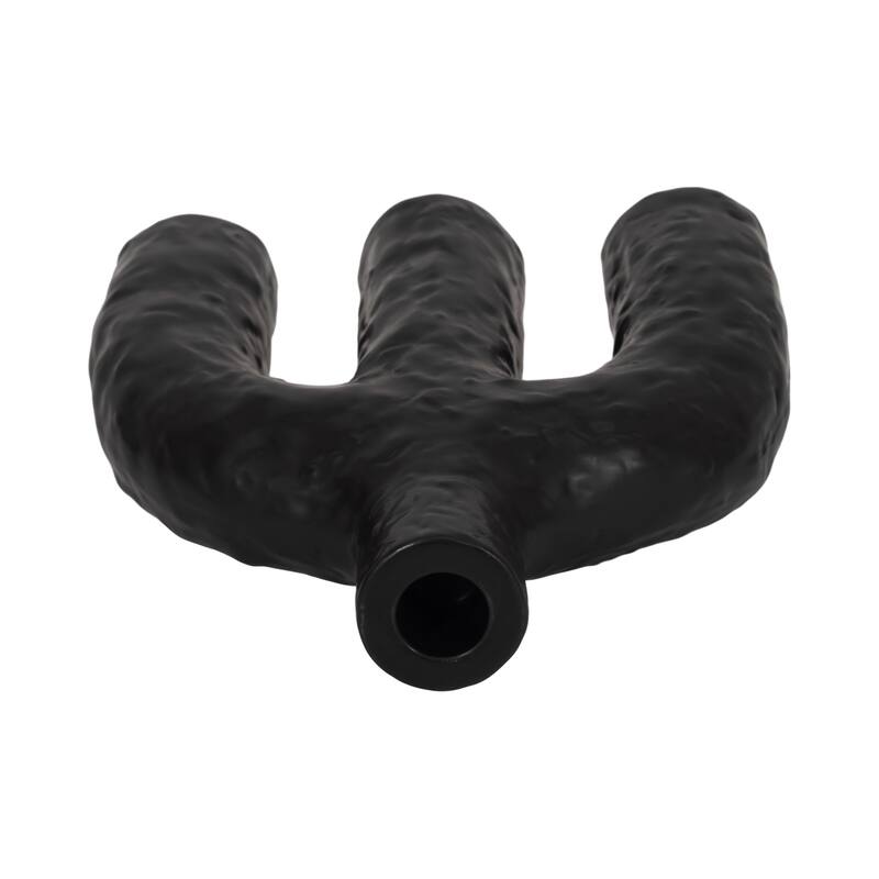 Textured Creamic Taper Candle Holder with Double Arched - Black
