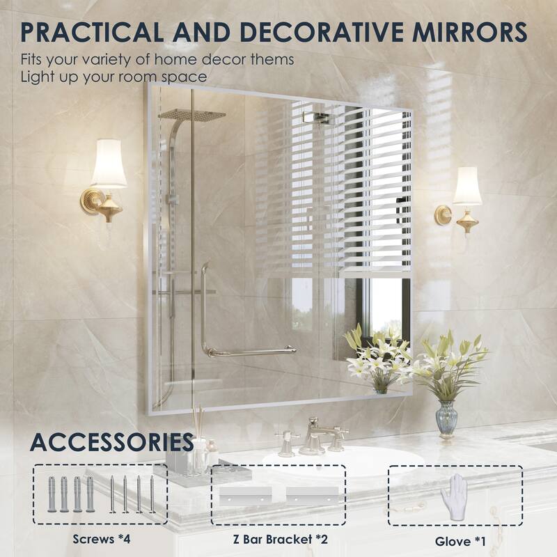 QuivaraView Wall Mounted Aluminum Frame Bathroom Vanity Mirror