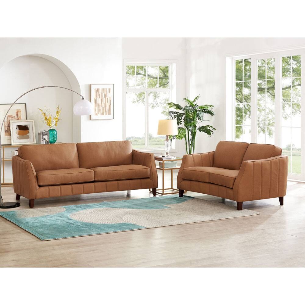 Hydeline Aria Top Grain Leather Sofa and Loveseat Set with Feather Memory Foam and Springs