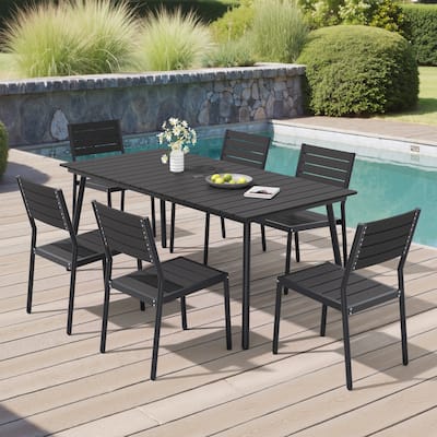 7-Piece Outdoor Aluminum Rectangular Dining Table with Stackable Chairs