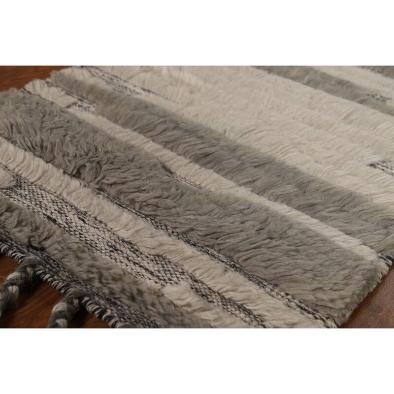All-Over Striped Moroccan Indian Foyer Rug Hand-Knotted Wool Carpet - 2'0"x 3'0"