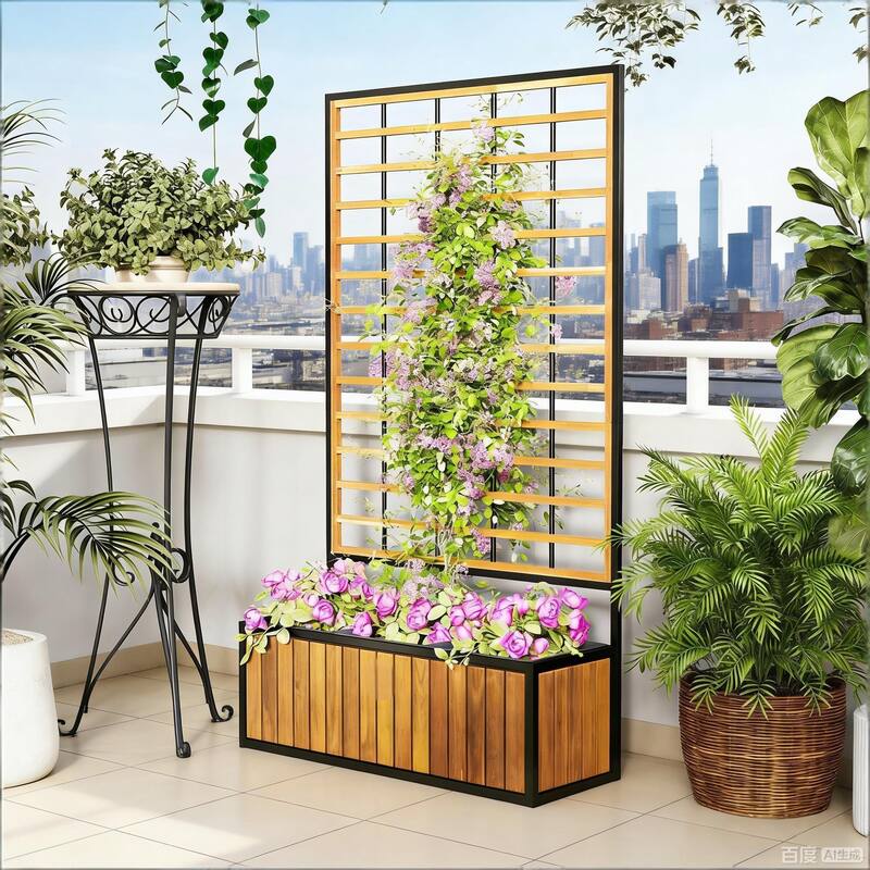 Outdoor Wood Planter Box Planter Pot with Trellis and Drainage Design