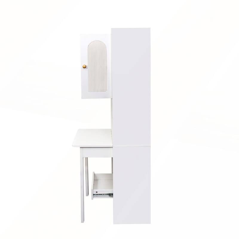 Fold-Out Convertible Desk Cabinet with Shelf and Drawer for Multi-Function Home Office Workstation