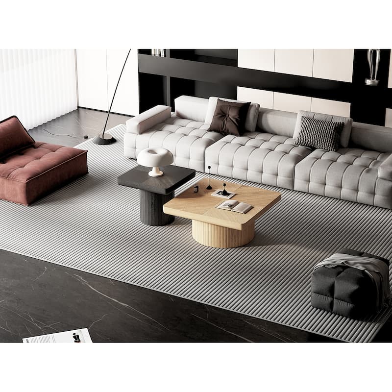 Wood Nesting Coffee Table Set, 2-Piece Coffee Table with Cylindrical Fluted Pedestal, Versatile Nesting Tables for Living Room