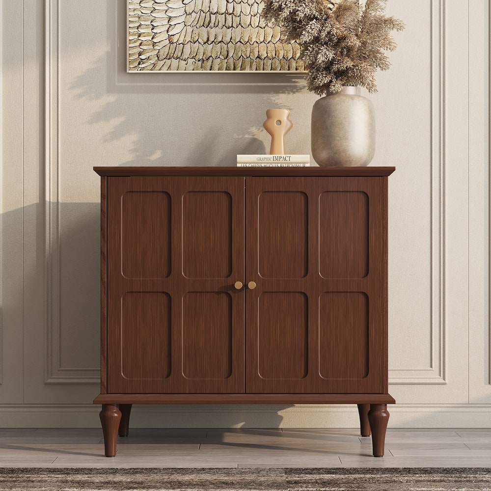 31" Mid-Century 2-Door Cabinet with Removable Tall Wine Glass Rack