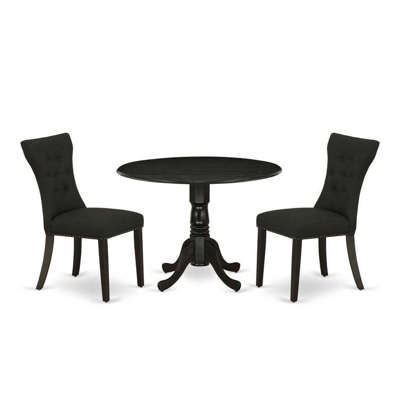 3-Piece Wirebrushed Black Solid Wood Top - Round Dining Room Set - Seats 4