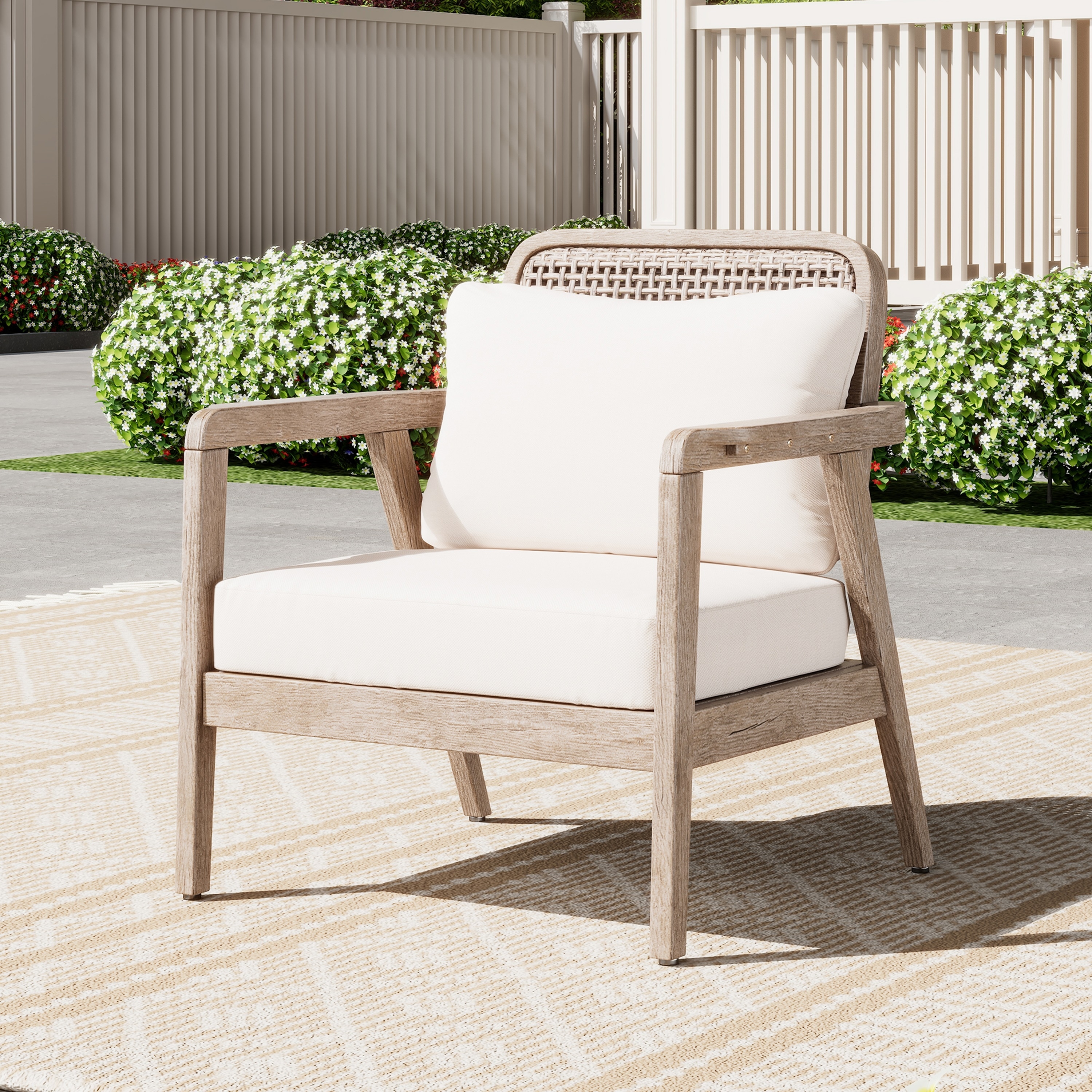 Wood Patio Club Chair Outdoor Side Chair Padded Chair, Outdoor Accent Chair Reception Chair Reading Chair