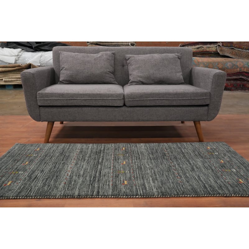 Hand Knotted Oriental 100% Wool Carpet Tribal Animal Pictorial Greys & Charcoal Gabbeh Area Rug - 5' 10'' X 2' 9''