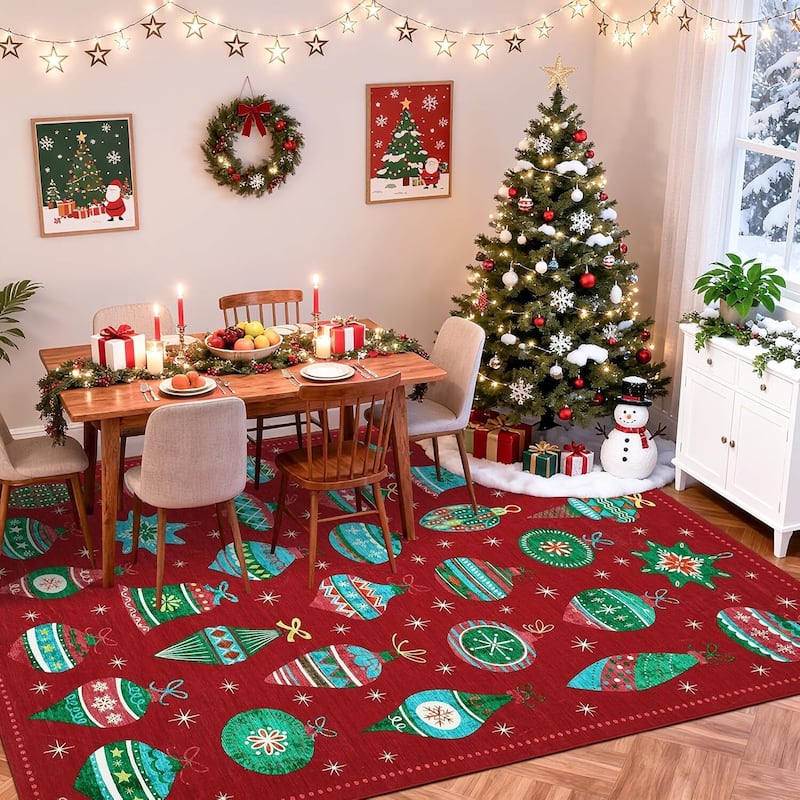 Christmas Winter Snowflake Washable Area Rug for Living Room, Bedroom, Red - 9*12ft