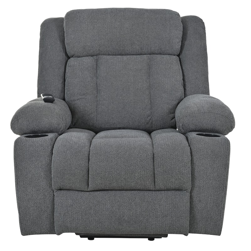 Power Lift Recliner Chair with Extended Footrest, Home Theater Lounge Sofa with Remote Control, Cup Holders & Side Pockets