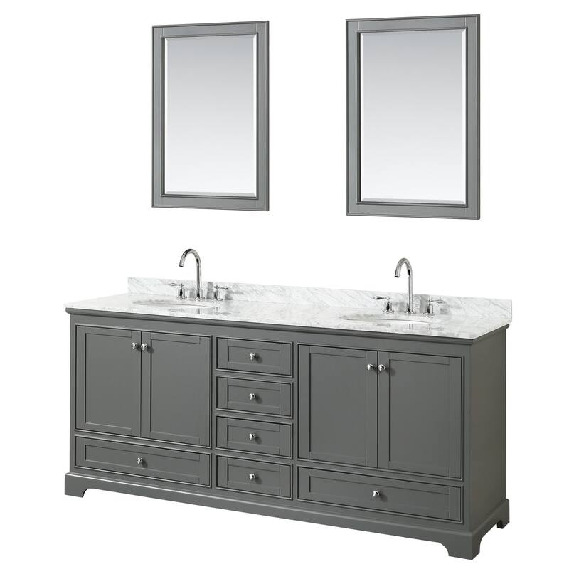 Wyndham Collection Deborah 80" Free Standing Double Vanity Set with - Dark Gray / White Carrara Marble Top / Polished - Steel Finish