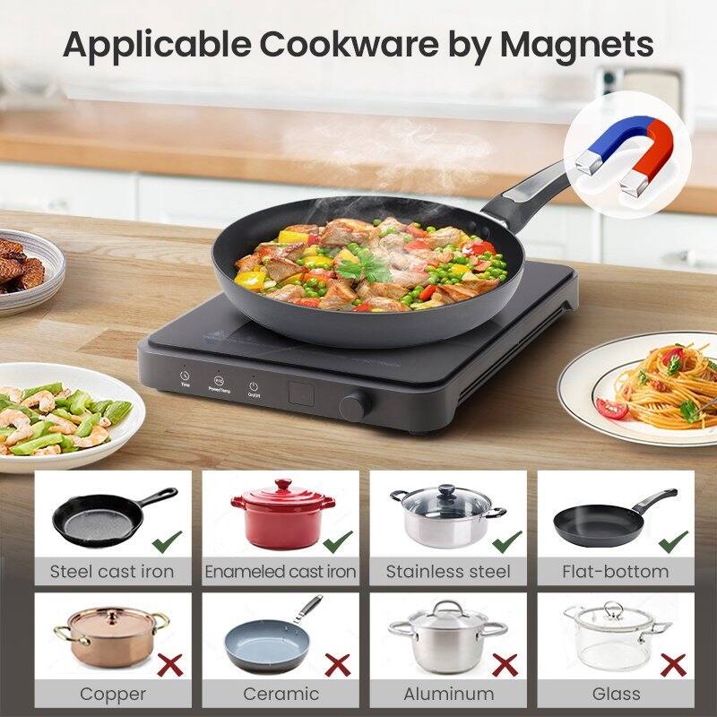 Black Portable Electric Induction Cooktop with Sensor Touch, 9-Level Adjustment, Timer, and LED Display, 1500W