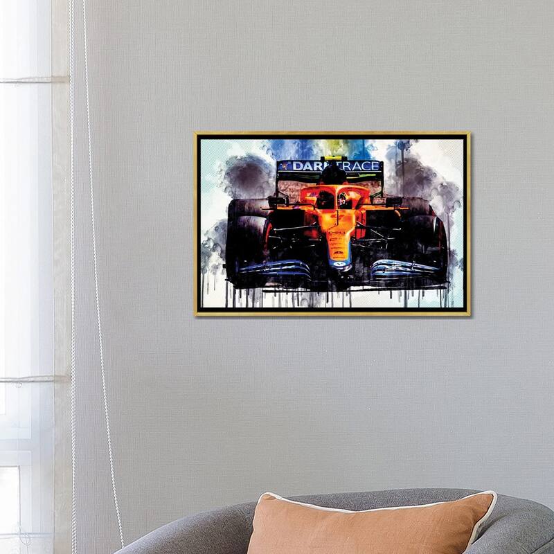 iCanvas "Lando Norris Raceway Mclaren Mcl35M On Track Formula 1 2021 F1 Cars Sportscars" by Sissy Angelastro Framed Canvas Print