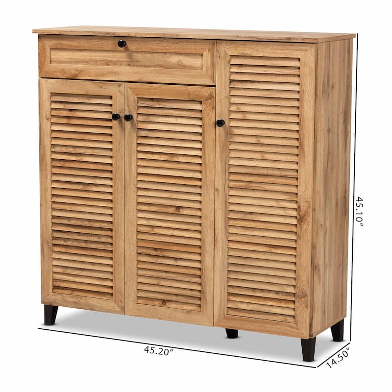 Coolidge Modern Shoe Storage Wood Cabinet with Drawer-Oak Brown
