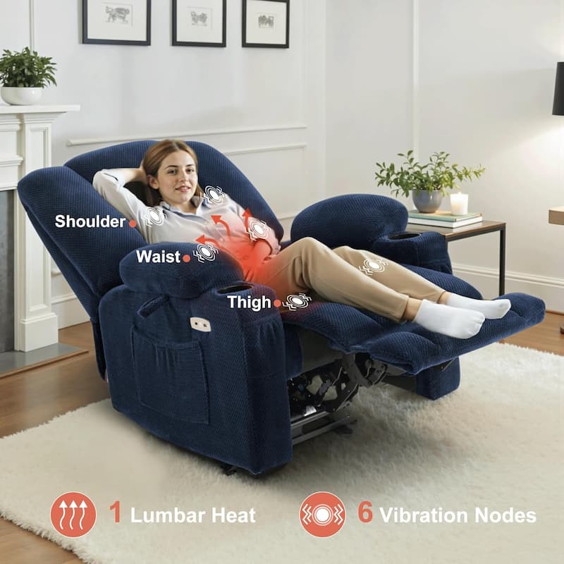 MCombo Electric Power Recliner Chair with Massage & Heat, Plush Fabric 8015