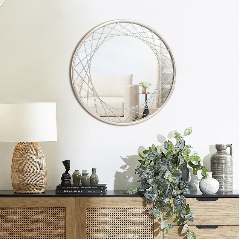 Silver Metal Frame Round Accent Wall Mirror, Bathroom Wall Mirror - 24" Diameter