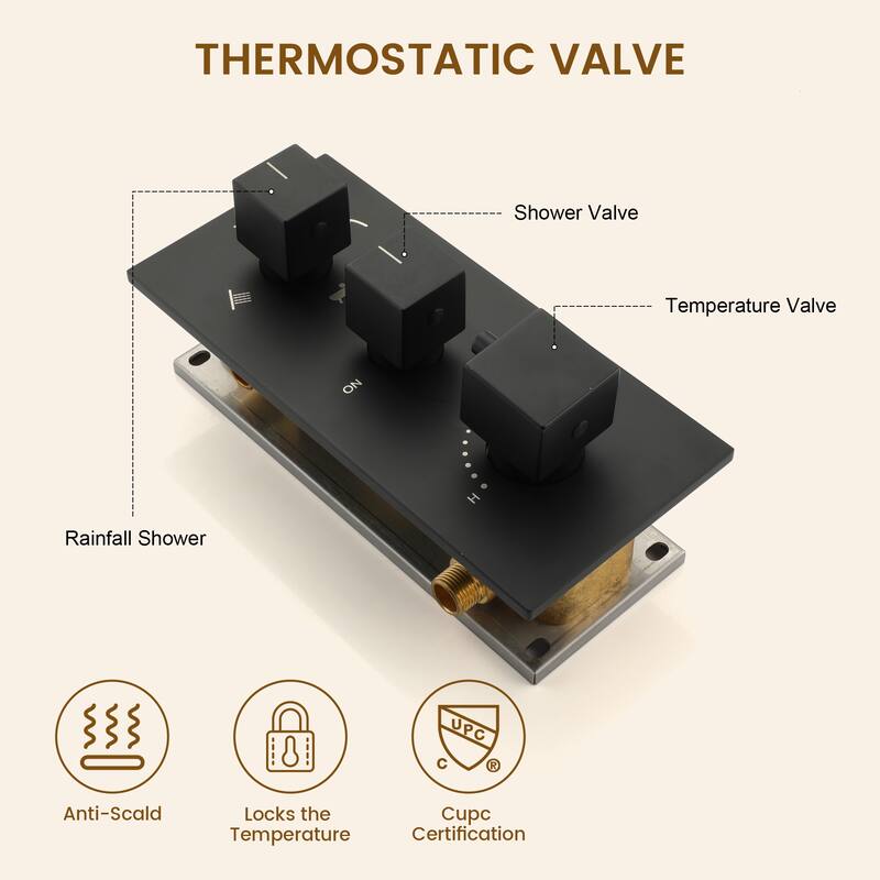 Thermostatic 3-Spray 12 in. Wall Mount Fixed and Handheld Dual Shower Head 2.5 GPM with 6-Body Jets and Adjustable Slide Bar