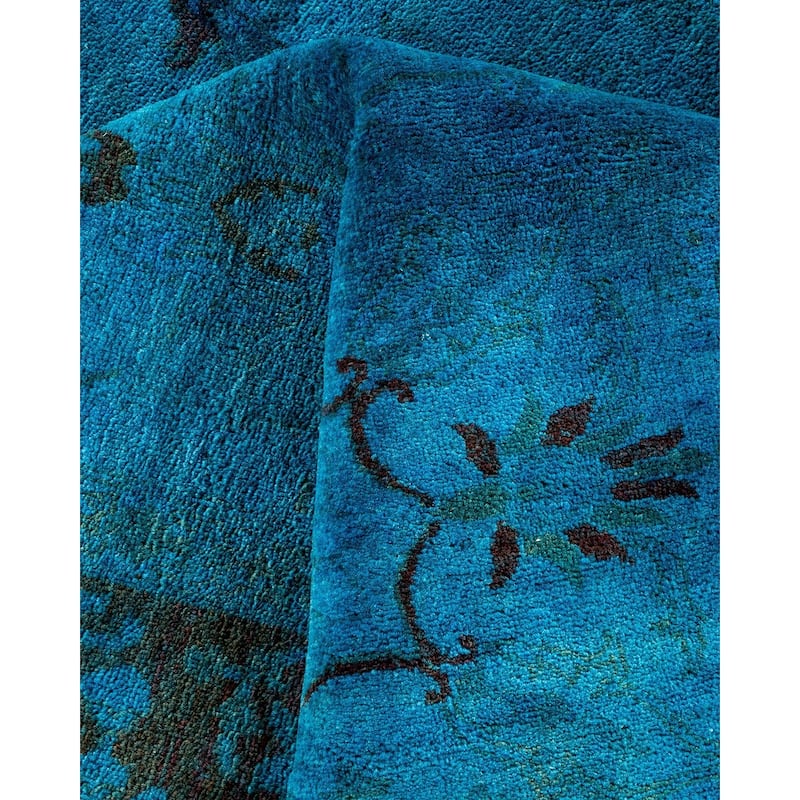 Overton Hand Knotted Wool Vintage Inspired Modern Contemporary Overdyed Blue Area Rug - 6' 1" x 9' 3"