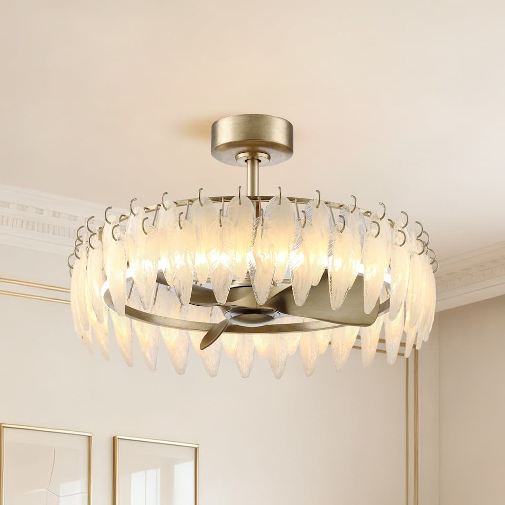 32" Modern Nickel 3-Blade Glass Caged Ceiling Fan with Light and Remote