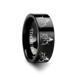 Thorsten Animal Nature Landscape Reindeer Deer Stag Forest Trees Ring Inside Engraved Black Tungsten Ring 12mm Wide Wedding Band Custom Inside Engraved Personalized from Roy Rose Jewelry 