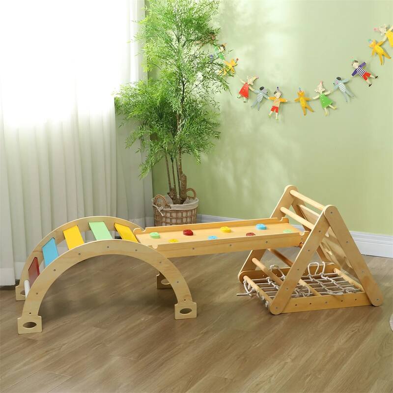 7-in-1 Toddler Climbing Triangle Set with Arch Ramp Climber for Indoor Active Play and Motor Skills