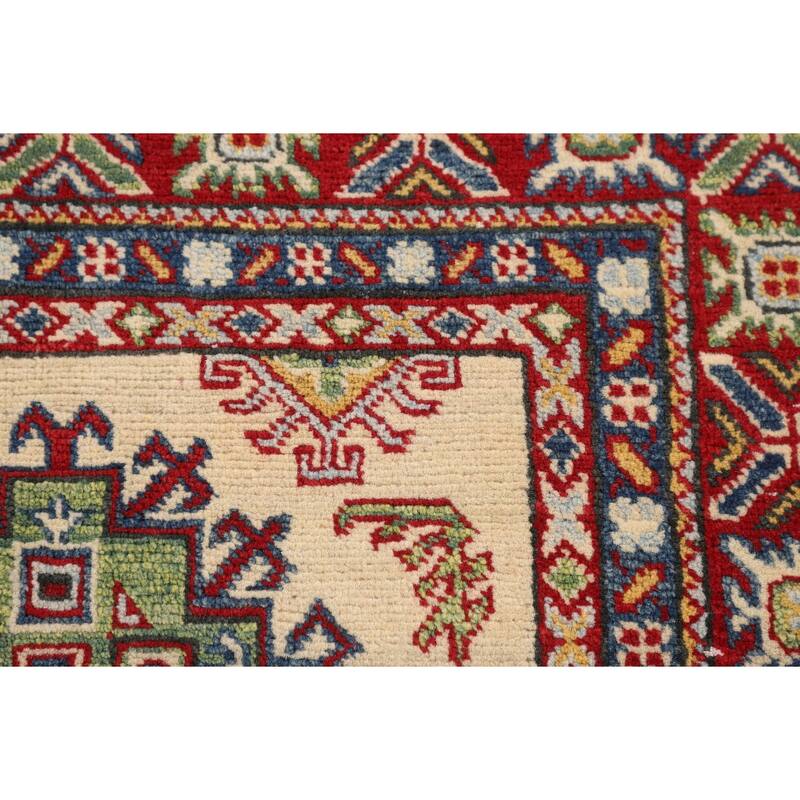 Geometric Kazak Oriental Accent Rug Handmade Wool Carpet - 3'2" x 5'0"