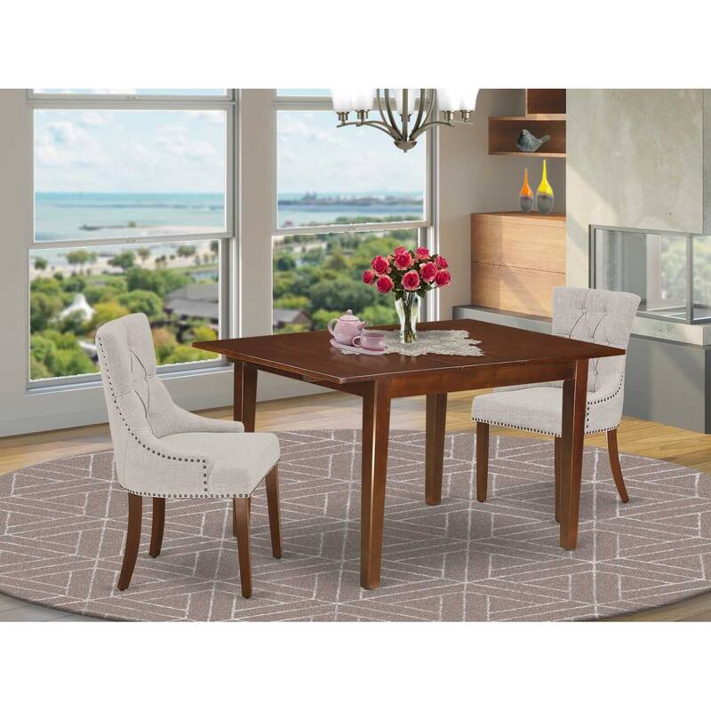 HomeStock 3-Piece Mahogany Finish Rectangular Solid Wood Top with Butterfly Leaf Dining Table Set