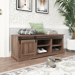 Storage Bench Console Table Has 6 Storage Spaces with a Sliding Door ...