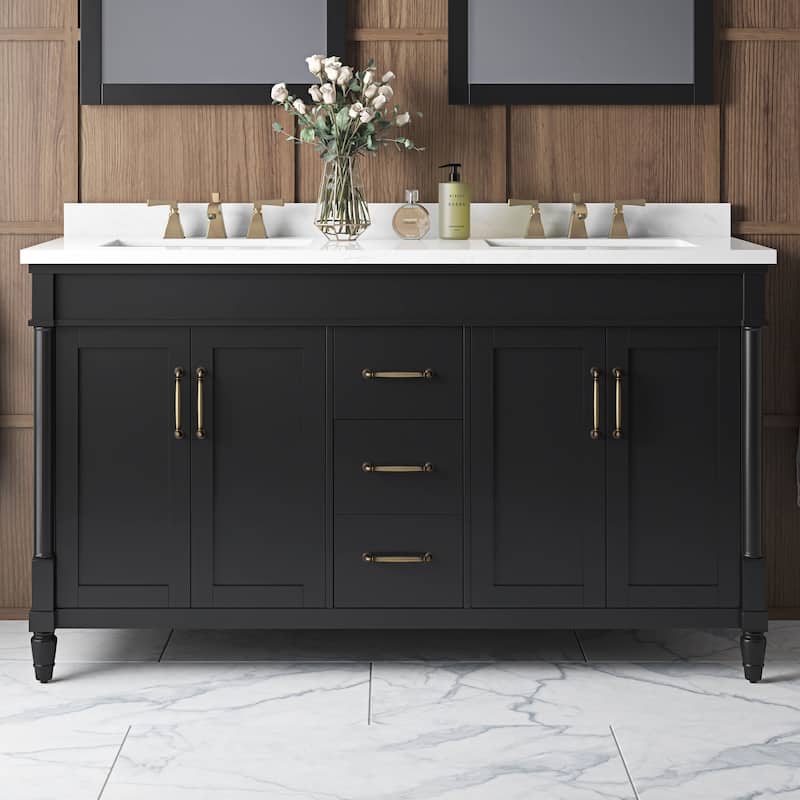 Salisbury Bathroom Vanity with White Engineered Marble Top - 60" - Impress Black
