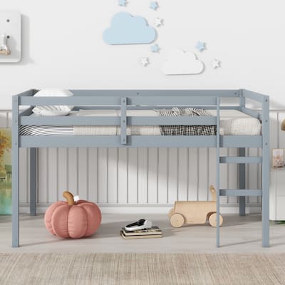 Solid Rubber Wooden Twin Loft Bed with Ladder