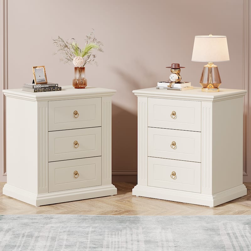 3 Drawer Nightstand Set of 2, Wood Night Stand Modern Bedside Table