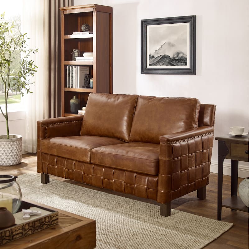 Art Leon Leather Woven Loveseat Sofa