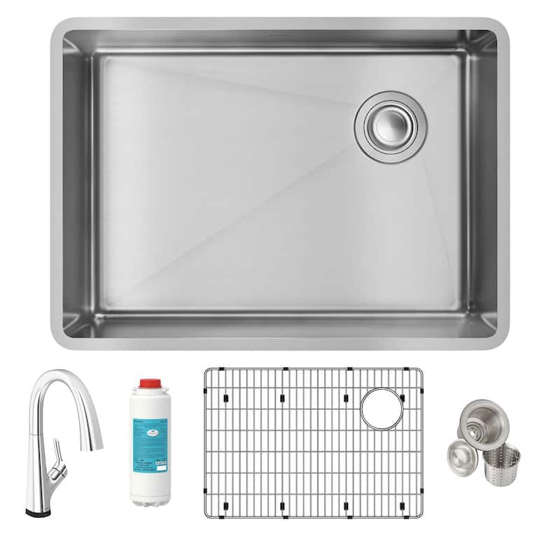 Elkay Crosstown 18 Gauge Stainless Steel 25-1/2" x 18-1/2" x 9", Single Bowl Undermount Sink Kit with Filtered Faucet