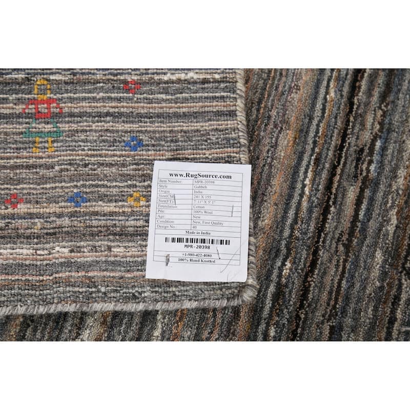Striped Gabbeh Indian Area Rug Handmade Wool Carpet - 5'1"x 7'11"