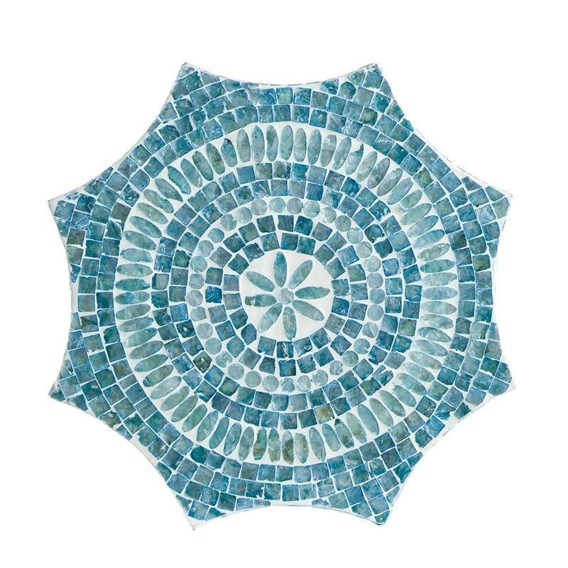 17x17x20" Stool With Capiz Design, Blue Multi