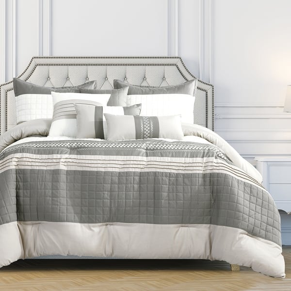 slide 2 of 5, Wellco Bedding Comforter Set Bed In A Bag - 7 Piece Luxury Bedding Sets - Oversized Bedroom Comforters, White and Grey White&Grey - Queen