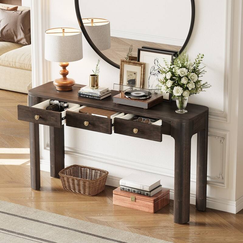 Rustic 52" Console Table with Drawers and Curved Legs for Entryway or Living Room Decor