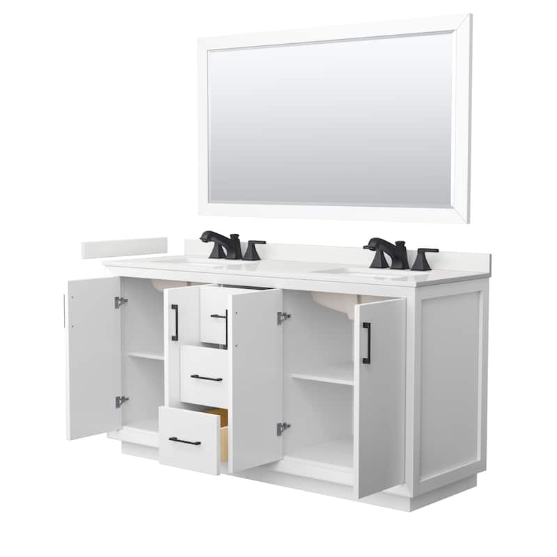 Strada 66-inch Double Vanity, Quartz Top, 58-inch Mirror