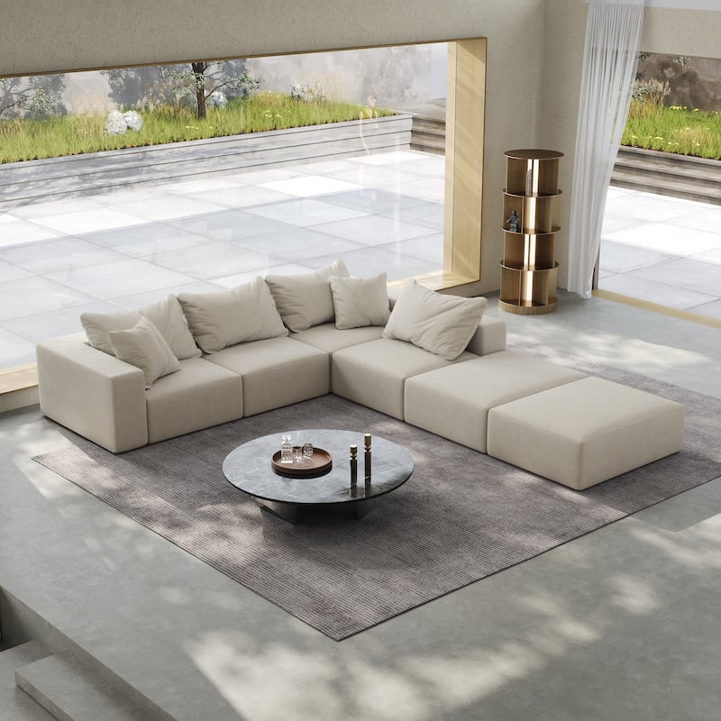 162" Chenille Cloud Sectional Sofa with 6 Pillows