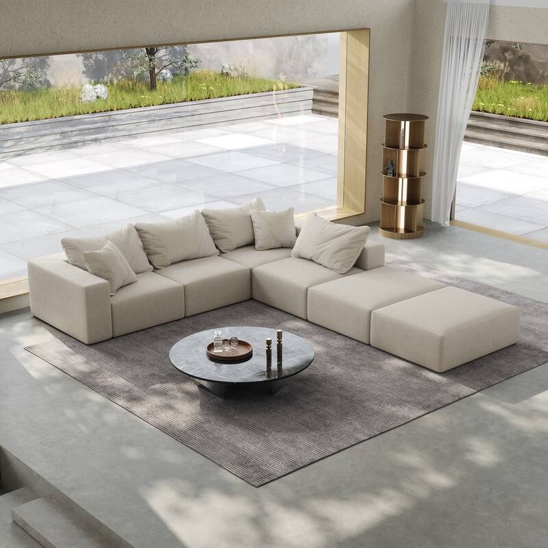 Modular L Shaped Sectional Sofa with Ottoman, Oversized Chenille Cloud Sofa, Upholstered 6 Seater Sofa with 6 Pillows