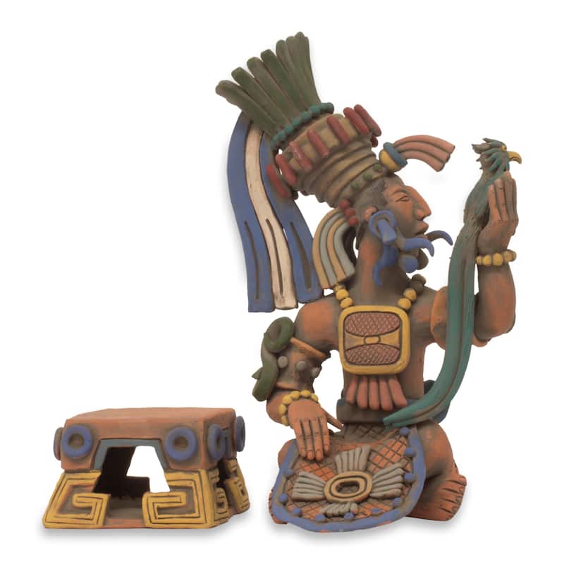 Handmade Aztec Warrior And Quetzal Ceramic Sculpture (Mexico)