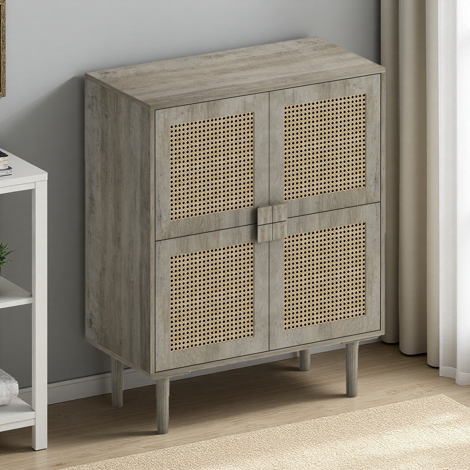 4-Doors Cabinet with Storage Shelves for Entryway, Living Room, Hallway